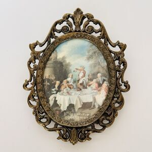 Victorian Oval Filigree Framed Art Picture Italy Italian Oval Ornate Baroque
